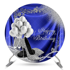 Lofaris Balloon Heel Blue Silver Round Birthday Backdrop