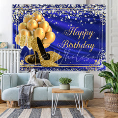 Lofaris Balloon Heels Diamond Royal Blue Happy Birthday Backdrop for Women
