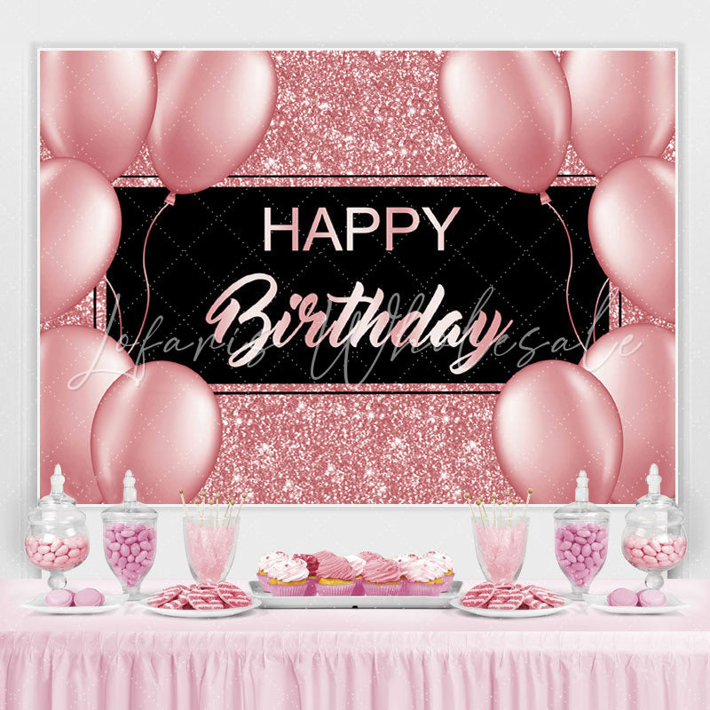 Lofaris Balloon Pink Bokeh and Black Happy Birthday Backdrop