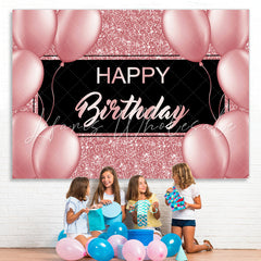 Lofaris Balloon Pink Bokeh and Black Happy Birthday Backdrop