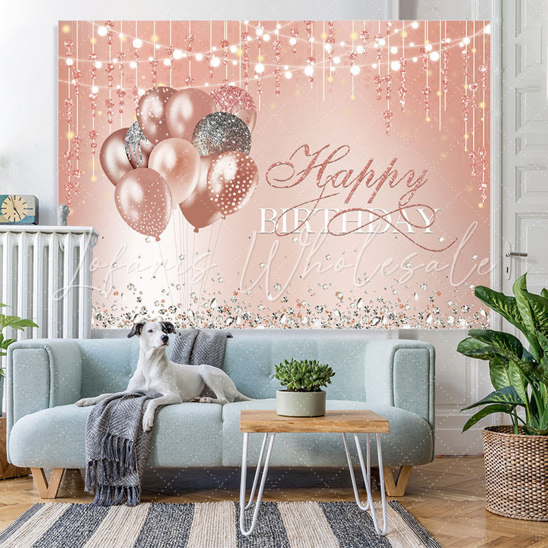 Lofaris Balloon Pink Diamonds Glitter Happy Birthday Backdrop