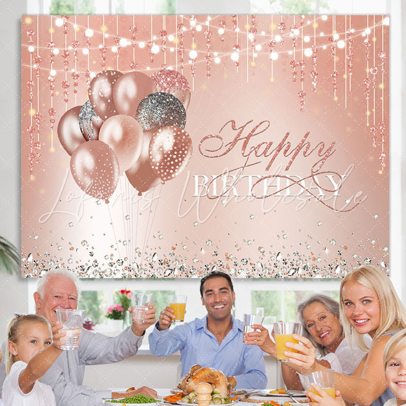 Lofaris Balloon Pink Diamonds Glitter Happy Birthday Backdrop
