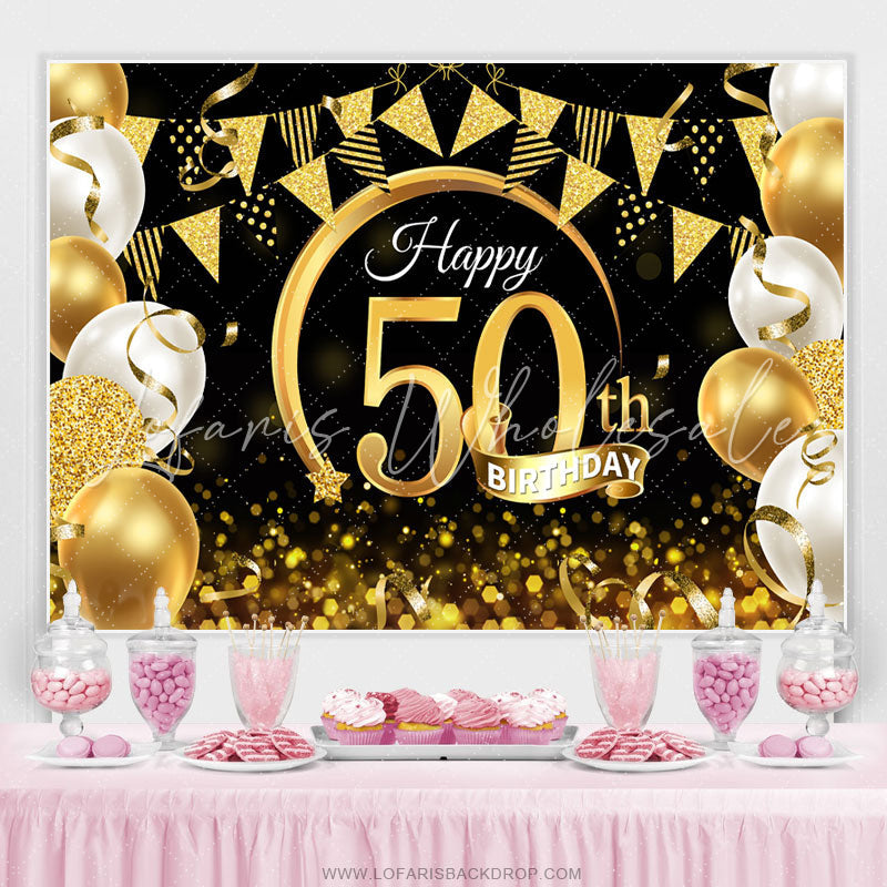 Lofaris Balloon Ribbon With Flag Happy 50Th Birthday Backdrop