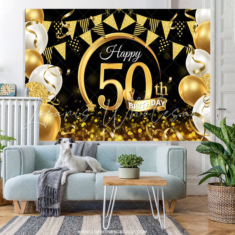 Lofaris Balloon Ribbon With Flag Happy 50Th Birthday Backdrop