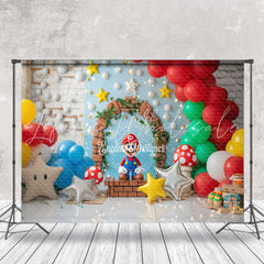 Balloon Star Mushroom Mario Game Cake Smash Backdrop