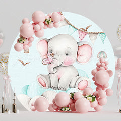 Ballooning Elephant Round Backdrop for Kids Party