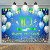 Lofaris Balloons And Flag Green Happy 10th Birthday Backdrop