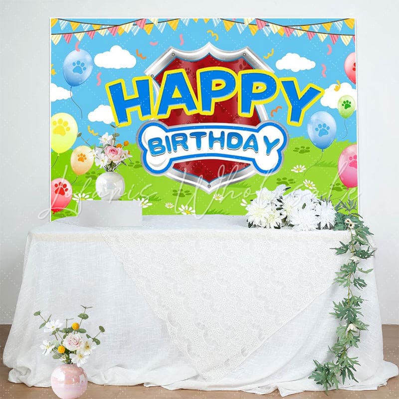 Balloons Dog Paw Birthday Backdrop For Boy Or Girls