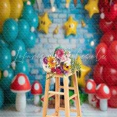 Balloons Mushroom Mario Games Cake Smash Backdrop