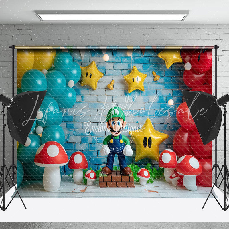 Balloons Mushroom Mario Games Cake Smash Backdrop