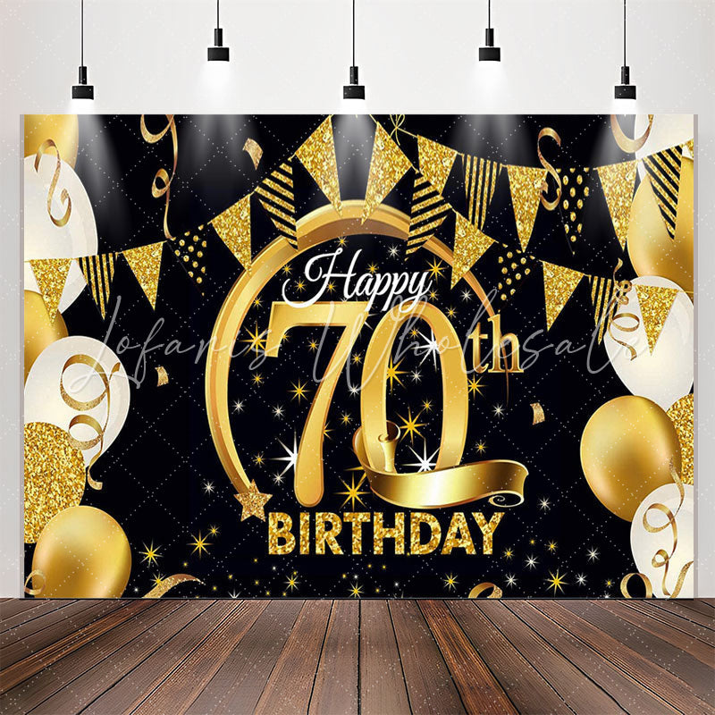 Lofaris Balloons Stars Glitter Black 70th Birthday Backdrop