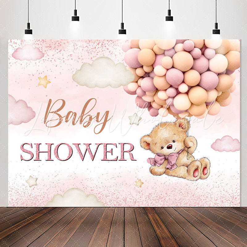 Lofaris Balloons Teddy Bear Pink Glitter Baby Shower Backdrop