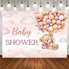 Lofaris Balloons Teddy Bear Pink Glitter Baby Shower Backdrop