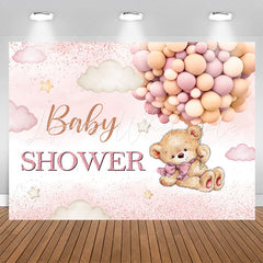 Lofaris Balloons Teddy Bear Pink Glitter Baby Shower Backdrop