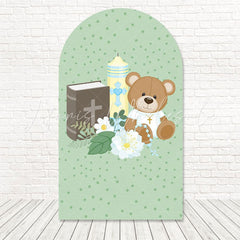 Baptism Bear Soft Blue Theme Arch Backdrop For Baby Blessing
