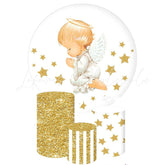 Baptism Round Backdrop and Cylinders Kit for Celebrations