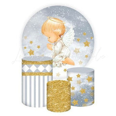 Baptized Angel Themed Round Backdrop and Cylinders Kit for Events