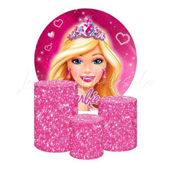 Barbie Girl Themed Round Backdrop and Cylinders Kit for Parties