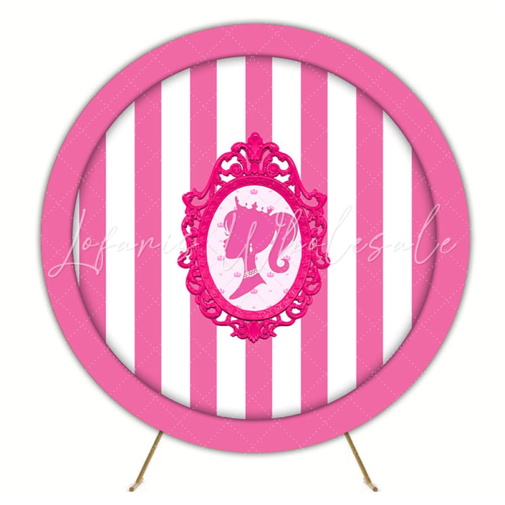 Barbie Magical Mirror Pink Stripe Round Birthday Backdrop For Girls