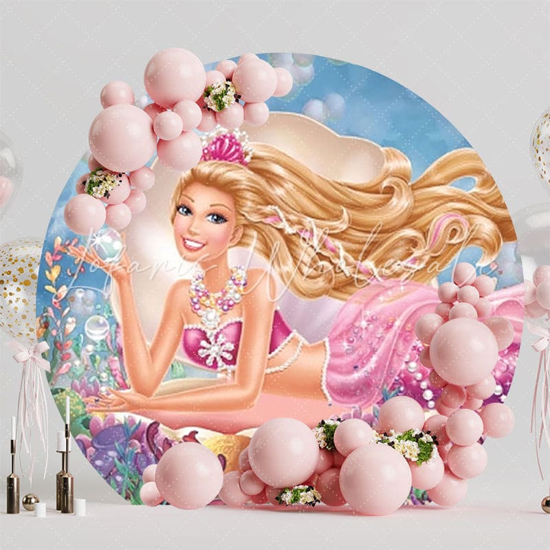 Barbie Mermaid Round Backdrop For Dreamy Underwater-Themed Party