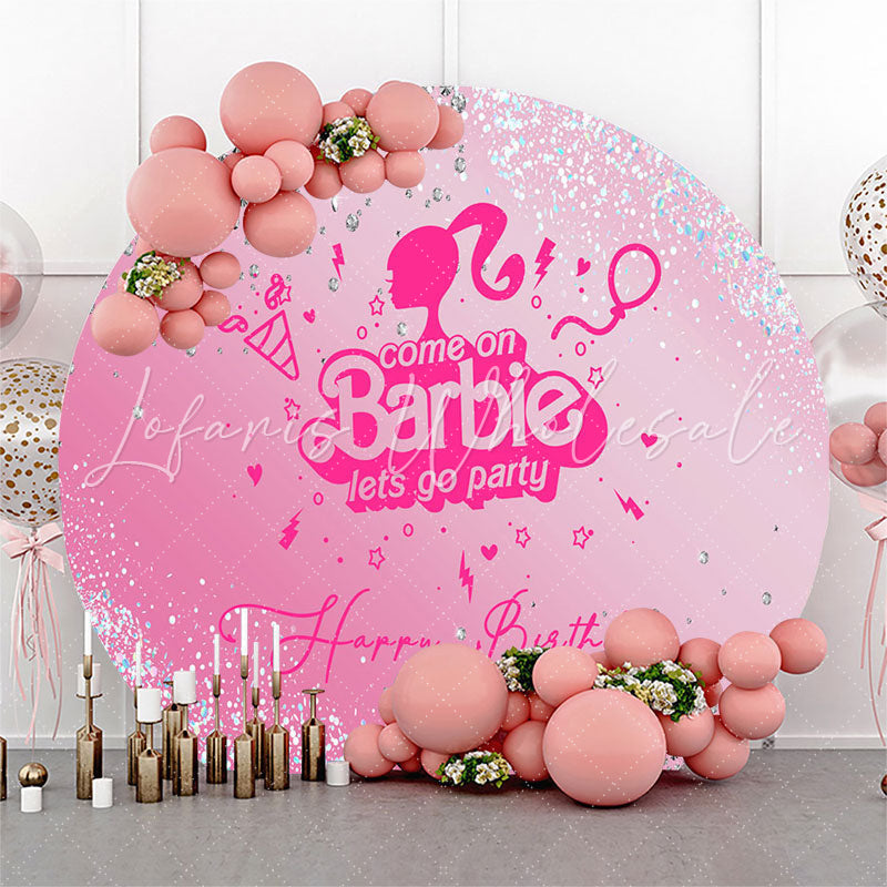 Lofaris Barbie Party Glitter Pink Round Birthday Backdrop
