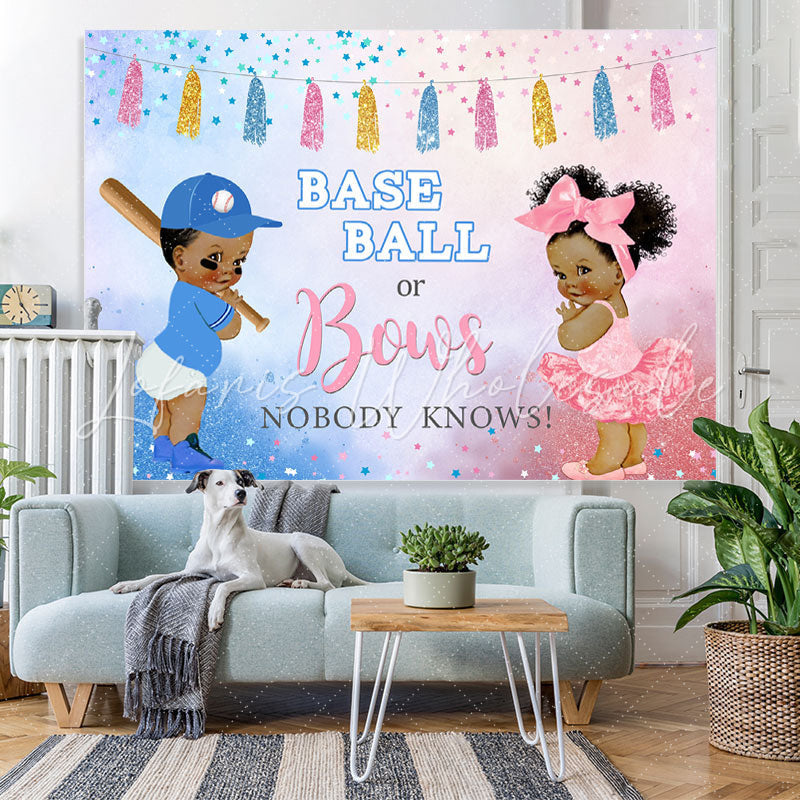 Lofaris Baseball Or Bows Nobody Knows Baby Shower Backdrop