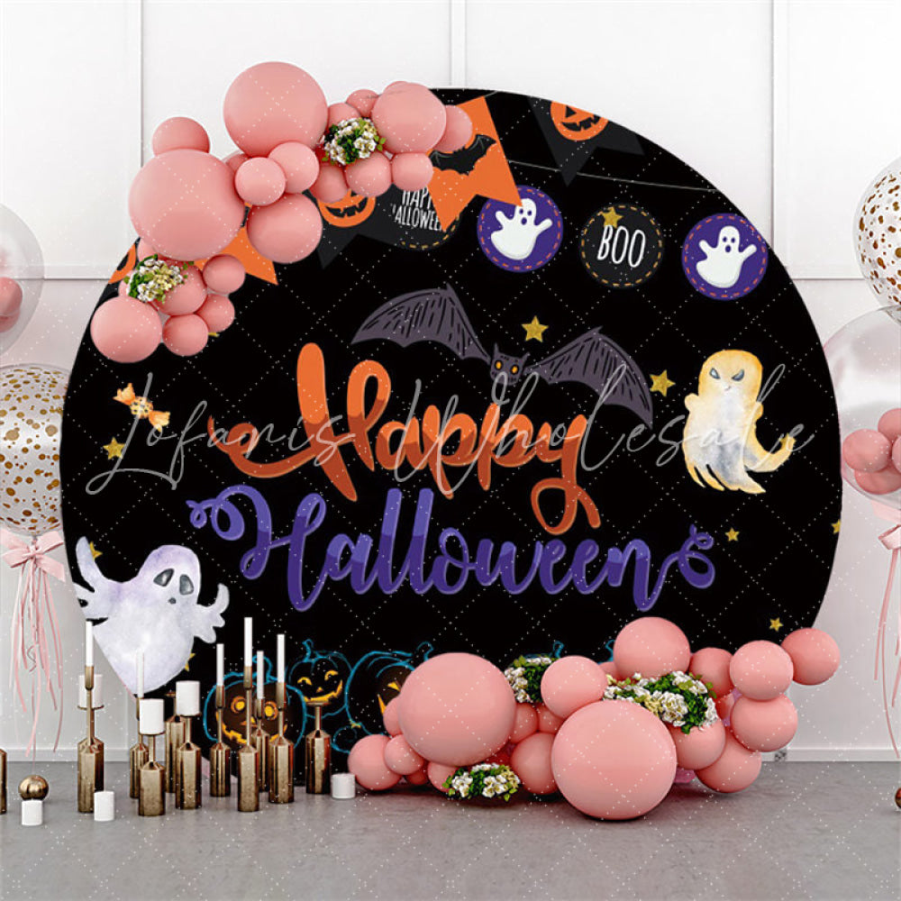 Lofaris Bat Pumpkin And Ghost Happy Halloween Circle Backdrop
