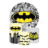 Batman Themed Round Backdrop and Cylinders Kit for Kids Parties