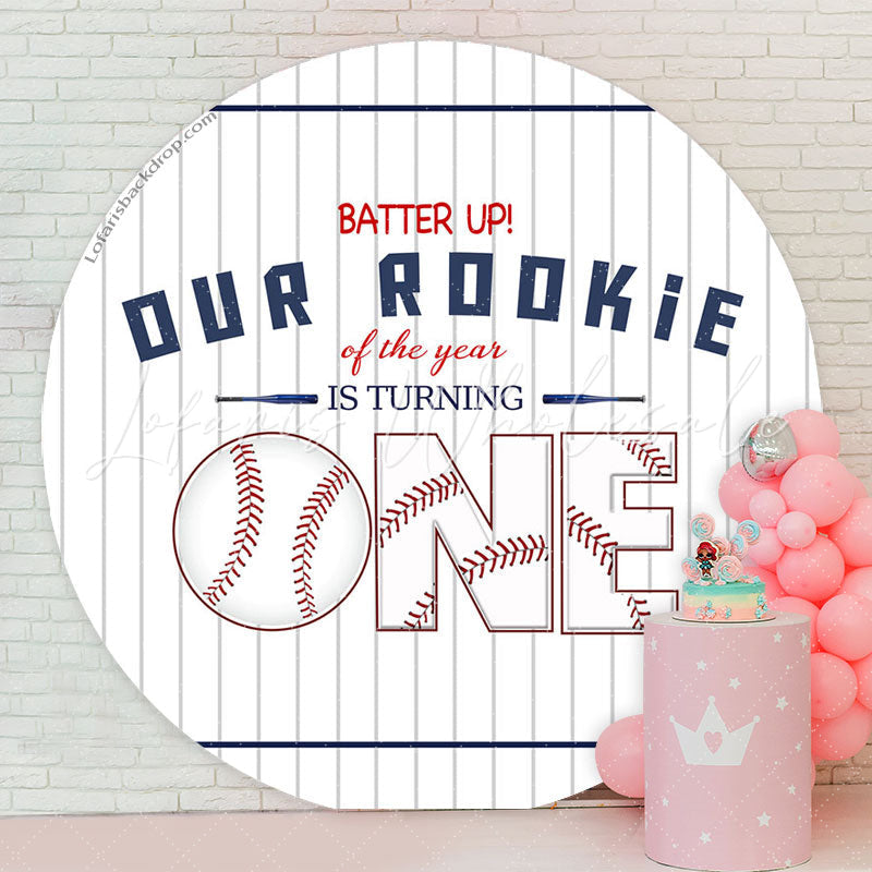 Lofaris Batter Up Our Rookie Sports Round 1st Birthday Backdrop