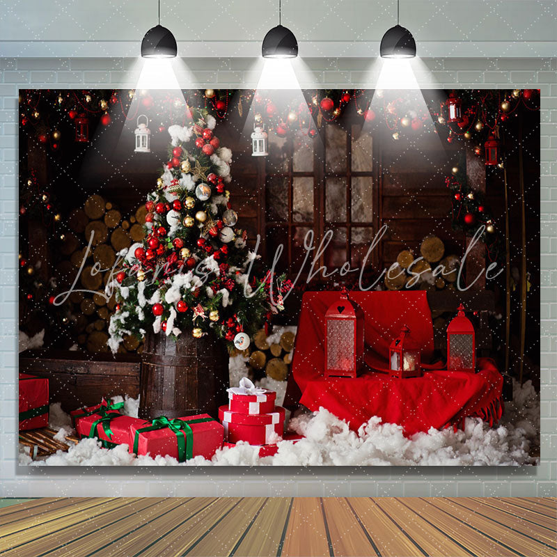 Lofaris Baubles Tree Red Wood Photography Christmas Backdrop