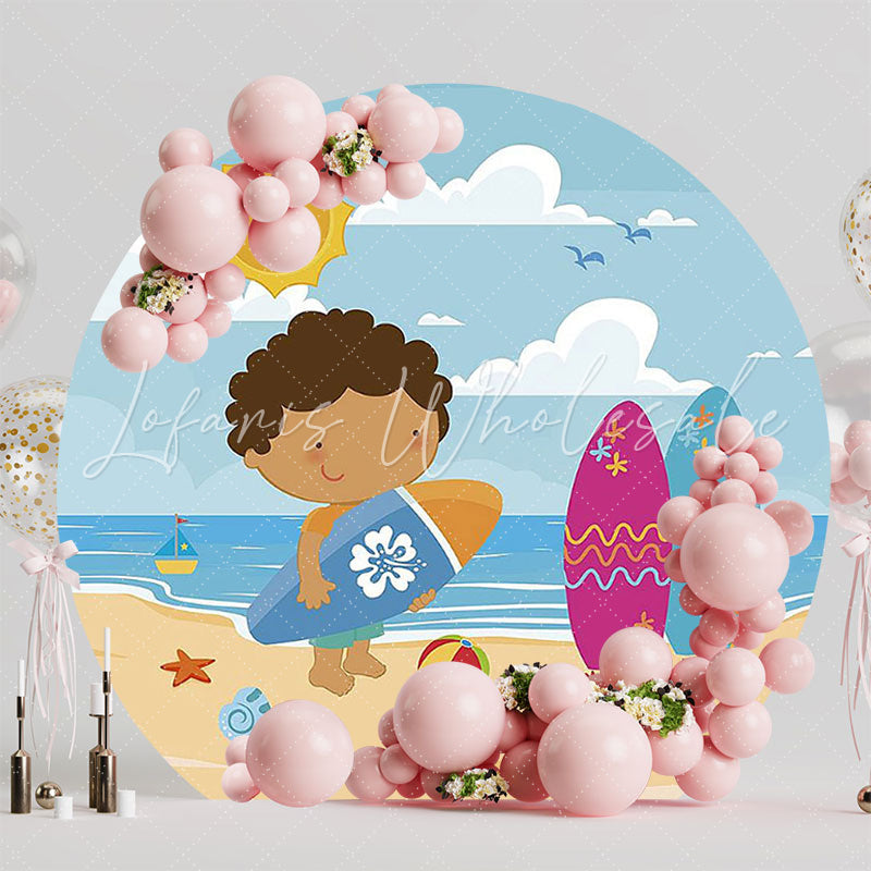 Beach Boy Round Backdrop for Summer Fun Party