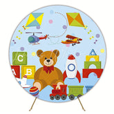Bear and Toys Round Backdrop for Kids Party Celebration