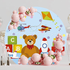 Bear and Toys Round Backdrop for Kids Party Celebration