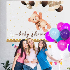 Lofaris Bear Balloon Gold Glitter Baby Shower Backdrop