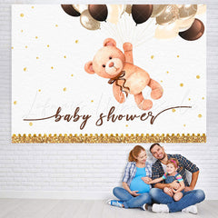 Lofaris Bear Balloon Gold Glitter Baby Shower Backdrop