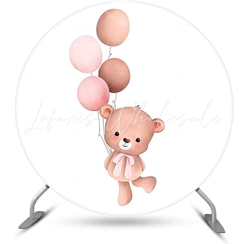 Lofaris Bear Balloon Round Baby Shower Backdrop For Girls