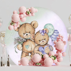 Bear Gender Reveal Round Backdrop For Baby Shower Celebration