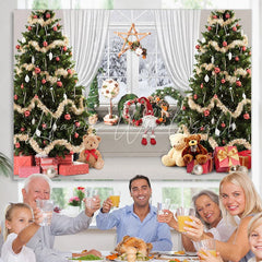 Lofaris Bear Gifts Christmas Tree White Window Snow Backdrop for Party