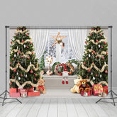 Lofaris Bear Gifts Christmas Tree White Window Snow Backdrop for Party