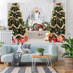 Lofaris Bear Gifts Christmas Tree White Window Snow Backdrop for Party