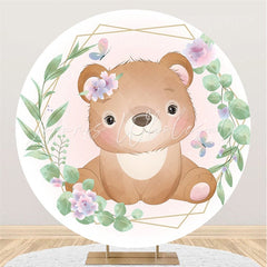 Lofaris Bear Green And Golden Butterfly Themed Round Backdrop
