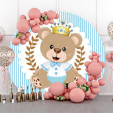 Lofaris Bear Striped Leaves Baby Shower Circle Backdrop For Party