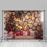 Lofaris Bear Wooden Wall Christmas Tree Lights Photo Scene Backdrop