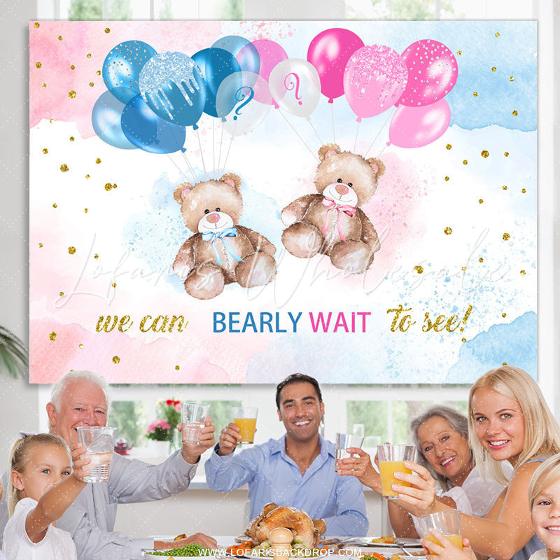 Lofaris Bearly Wait Pink Blue Balloon Gender Reveal Backdrop