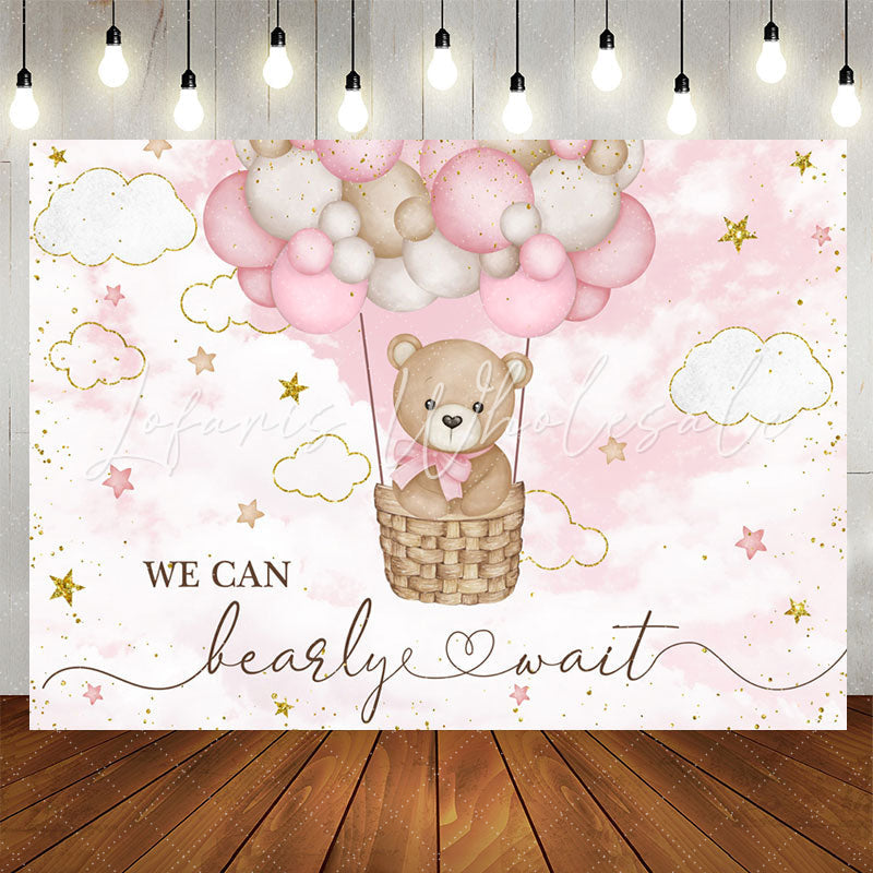 Lofaris Bearly Wait Teddy Bear Pink Cloud Baby Shower Backdrop