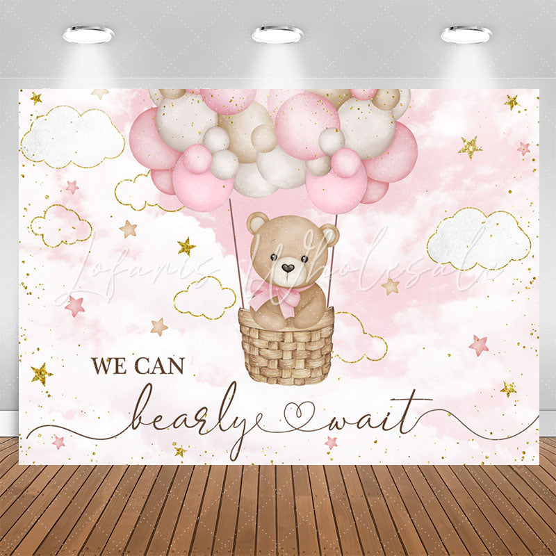 Lofaris Bearly Wait Teddy Bear Pink Cloud Baby Shower Backdrop