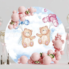 Bears and Balloons Gender Reveal Round Backdrop for Party