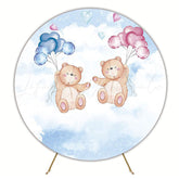 Bears and Balloons Gender Reveal Round Backdrop for Party
