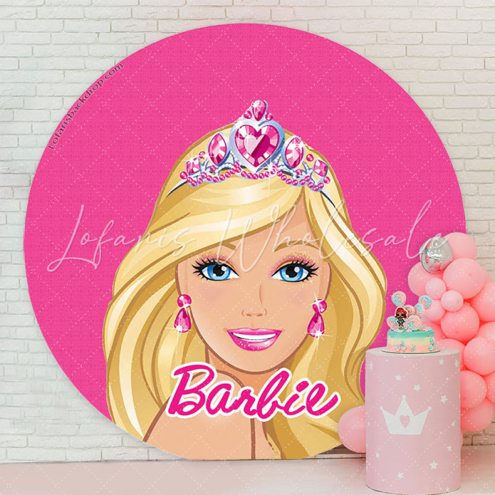 Lofaris Beautiful Doll Pink Birthday Round Backdrop For Girls