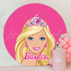 Lofaris Beautiful Doll Pink Birthday Round Backdrop For Girls